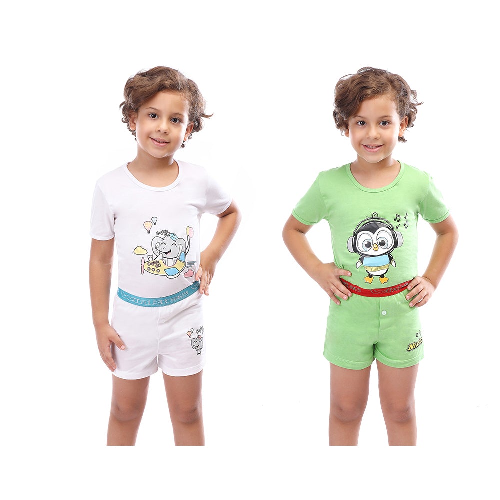 طقم توبي مطبوع نص كم + بوكسر ولادي كود 320